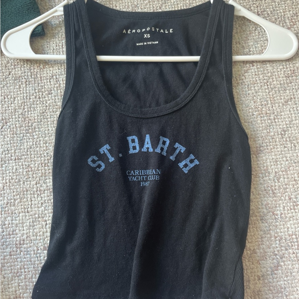 Aeropostale Black Tank Top with Blue Print